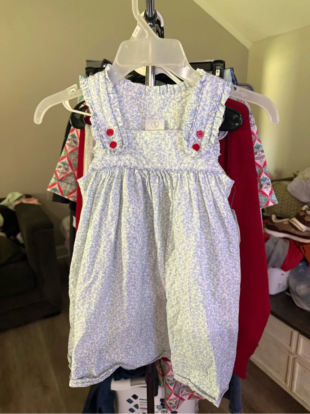 Lullaby Set Girls' Blue Floral Sundress Top with Red Button Detail